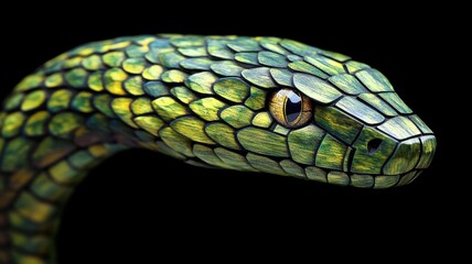Fototapeta premium Intricately carved green snake with bright emerald eyes, symbolizing 2025.