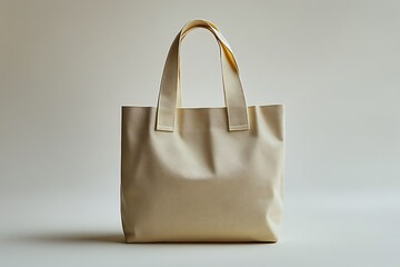 Beige tote bag on a minimalist white background
