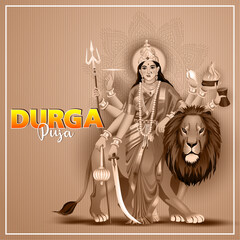illustration of Goddess Durga in Happy Durga Puja Subh Navratri Indian religious background design