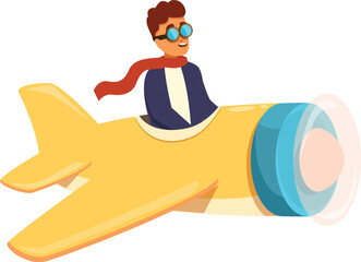 Businessman is flying a plane while wearing pilot goggles and a scarf