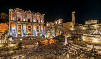 The Ephesus Ancient City night view in Turkey