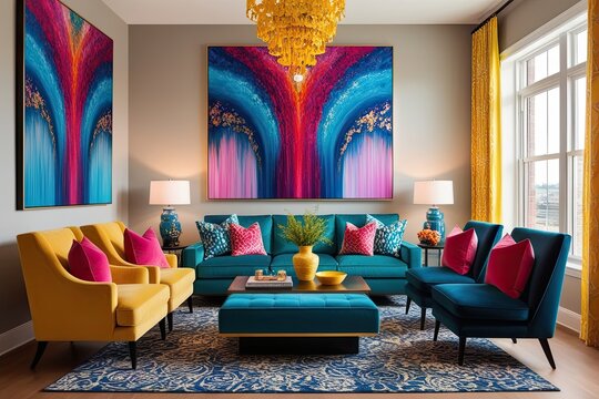 Vibrant Contemporary Interior Artwork Featuring Bright Colors for Modern Living Spaces