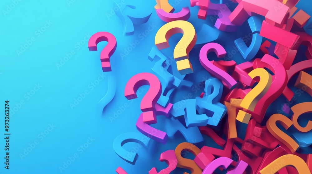 Poster a vibrant and colorful abstract background featuring a multitude of question marks, representing cur