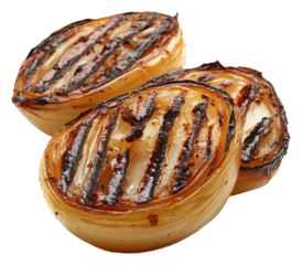 PNG Grilled onions with charred stripes on a plate