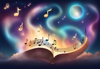 Abstract musical background with dancing notes in the space