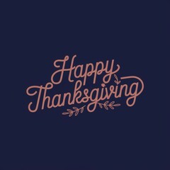 Happy Thanksgiving Calligraphy Text with Illustrated Leaves Over Dark Blue Background, Vector Typography
