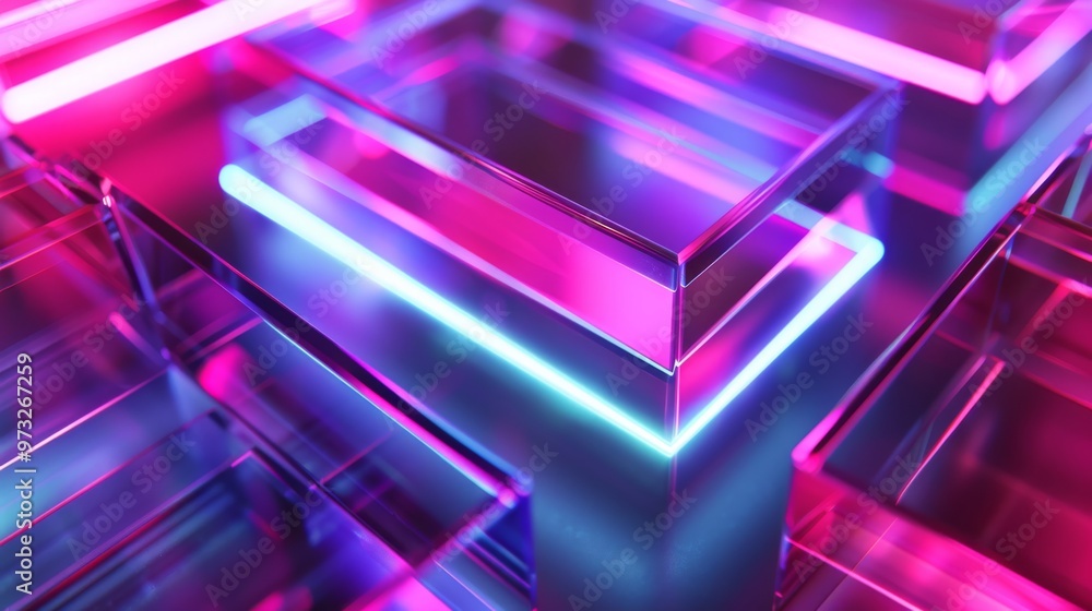 Aufkleber geometric shapes in neon colors with a cyber lighting effect close-up photo with clean background