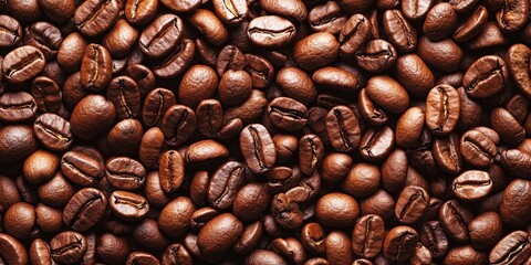 Naklejka premium Close-up view of rich coffee beans showcasing intricate textures in high resolution