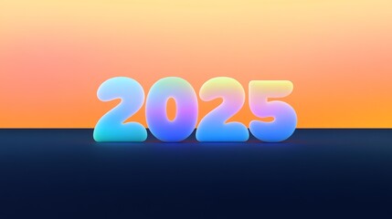 2025 glowing numbers in 3D with gradient colors on a dark background, futuristic design, modern year concept