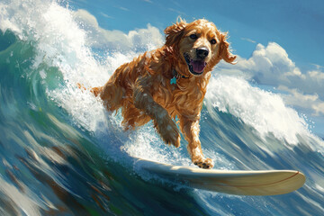 A dog surfing on a wave