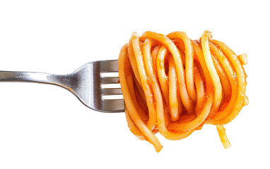 Swirls of cooked spaghetti on white background,png
