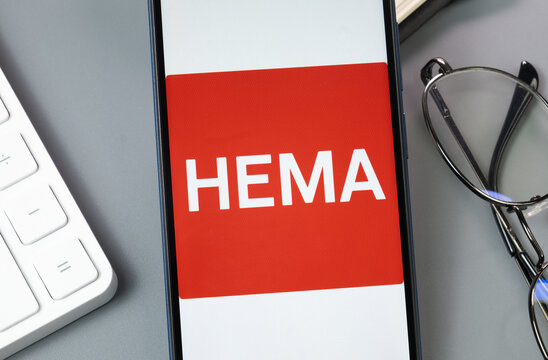 New York, USA - 30 August 2024: HEMA Logo on Phone Screen, Company Icon on Display