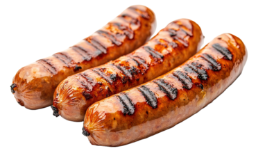 Tasty grilled sausages on white background,png