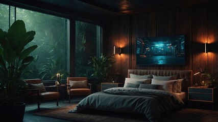 Bedroom in cyberpunk style