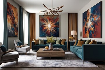 Alluring and Energetic Abstract Artwork in Rich Hues for Progressive Living Spaces