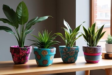 Charming Indoor Plants in Eye-Catching Fabric Pots for Unique Home Styling