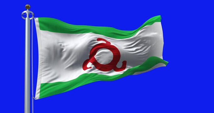 Ingushetia flag waving in the wind isolated on blue background