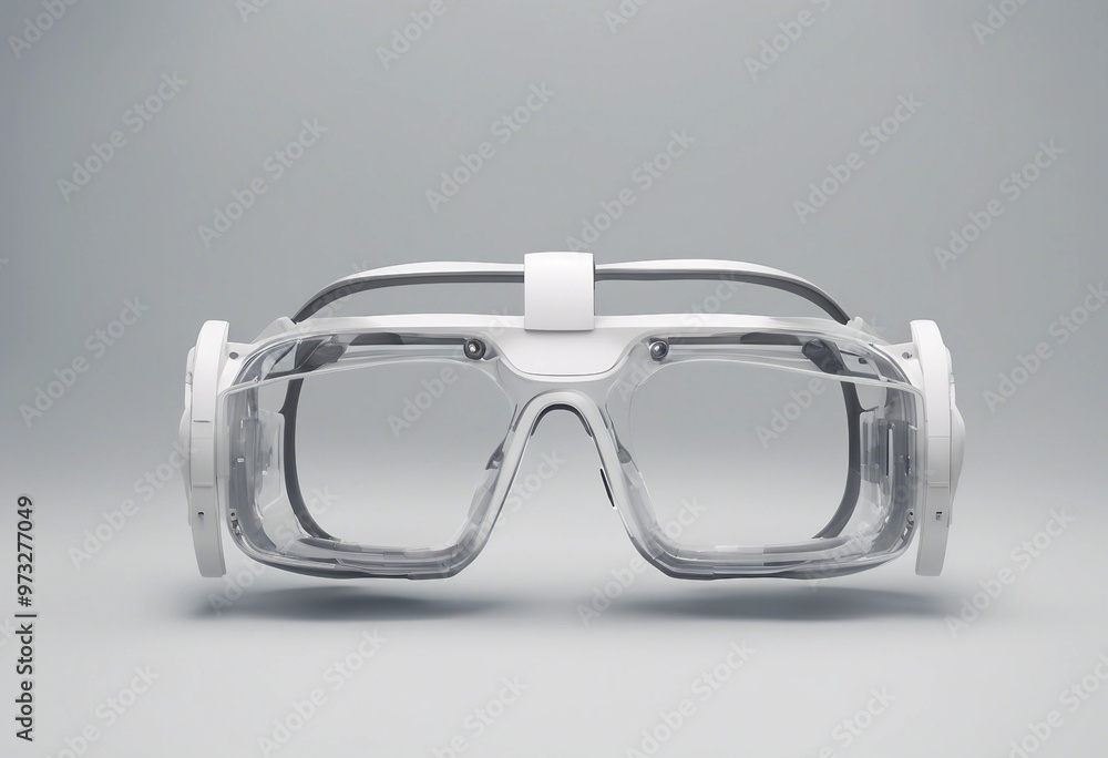 Poster virtual reality or vr 3d render realistic model in isolate white background vr glasses for 360 envir