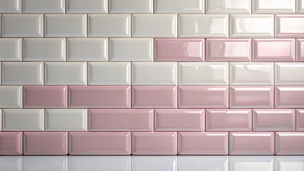 Fototapeta premium Close-Up of Rectangle Ceramic White and Pink Wall with Reflection