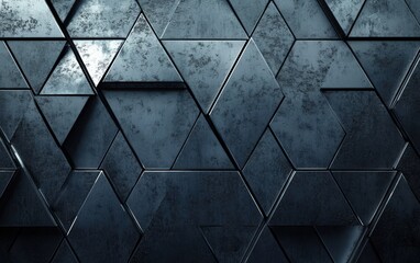Futuristic, High Tech, colored background, with a triangular block structure. Wall texture with a 3D triangle tile pattern. 3D render 