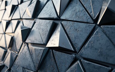 Futuristic, High Tech, colored background, with a triangular block structure. Wall texture with a 3D triangle tile pattern. 3D render 