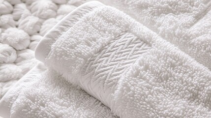 This three-piece plush bath towel set is brand new and features a close-up shot of woven terrycloth. The towels are ultra-absorbent, made from 100% cotton, and are perfect for use in hotels, spas