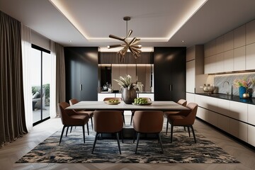 Sleek Contemporary Dining Room Concept with Stylish Atmosphere and 3D Rendering