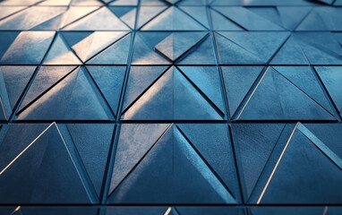 Futuristic, High Tech, colored background, with a triangular block structure. Wall texture with a 3D triangle tile pattern. 3D render 