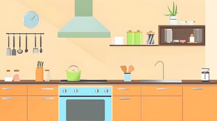 Fototapeta premium A bright indoor kitchen with clean lines, minimalist decor, and a light solid color background perfect for recipe blogs