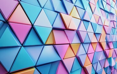 Futuristic, High Tech, colored background, with a triangular block structure. Wall texture with a 3D triangle tile pattern. 3D render 