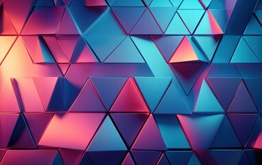 Fototapeta premium Futuristic, High Tech, colored background, with a triangular block structure. Wall texture with a 3D triangle tile pattern. 3D render 