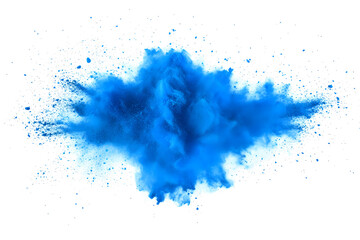 explosion of dry blue paints on a transparent background. cloud and paint particles. Holi paint