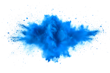 explosion of dry blue paints on a transparent background. cloud and paint particles. Holi paint