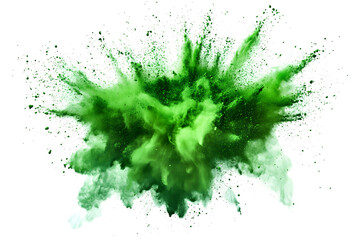 explosion of dry green paints on a transparent background. cloud and paint particles. Holi paint