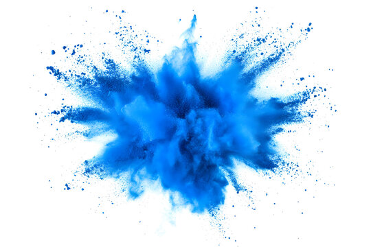 explosion of dry blue paints on a transparent background. cloud and paint particles. Holi paint