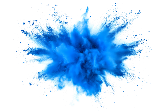 explosion of dry blue paints on a transparent background. cloud and paint particles. Holi paint