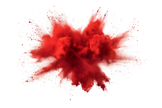 explosion of dry red paints on a transparent background. cloud and paint particles. Holi paint