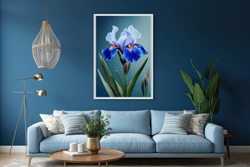 Sky Blue Iris Print for Living Room Wall Art - Ethereal Floral Decor in Boho Botanical Design