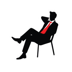 a Young businessman relaxing sitting on a chair, vector silhouette illustration, isolated white background 