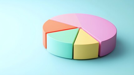 A pie chart with vibrant segments representing market shares, set against a soft pastel background