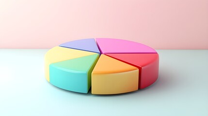 Obraz premium A pie chart with vibrant segments representing market shares, set against a soft pastel background