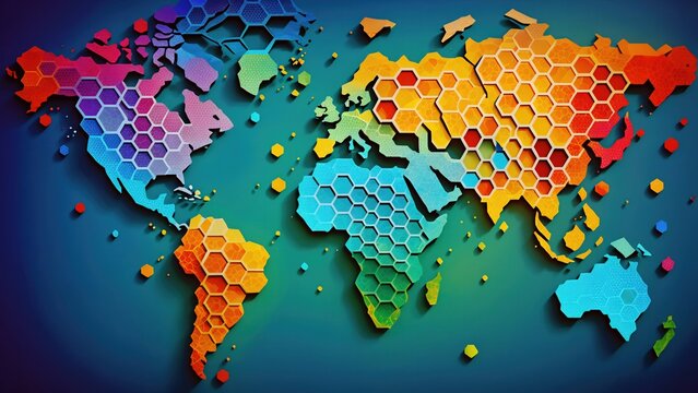 Mapa mundi de colores y hex&aacute;gonos