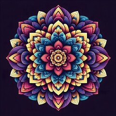 Colorful Flower on Black Background Intricate Geometric Designs and Celestialpunk Inspiration Wallpaper 