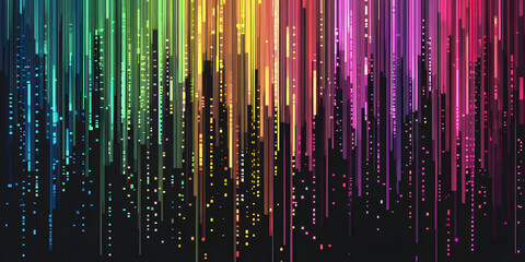 abstract pixel background. pixel multicolored falling wave on a black background. mosaic. pixel background