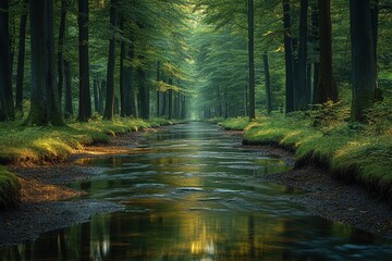 A serene brook winding through a forest