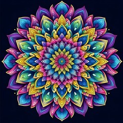 Colorful Flower on Black Background Intricate Geometric Designs and Celestialpunk Inspiration Wallpaper 
