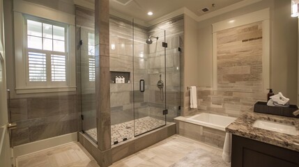 Modern Bathroom with Walk-in Shower and Soaking Tub