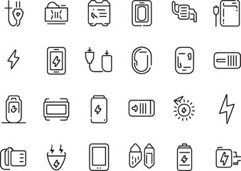 Vector line art Battery - Regular Line Icons set
