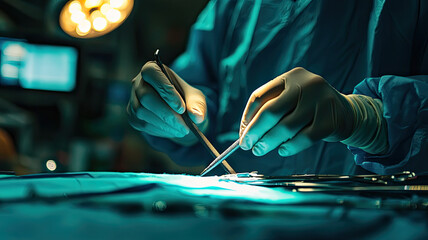 A doctorâ€™s hands skillfully using medical instruments during surgery
