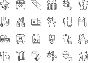 vector line art medical icons set with background